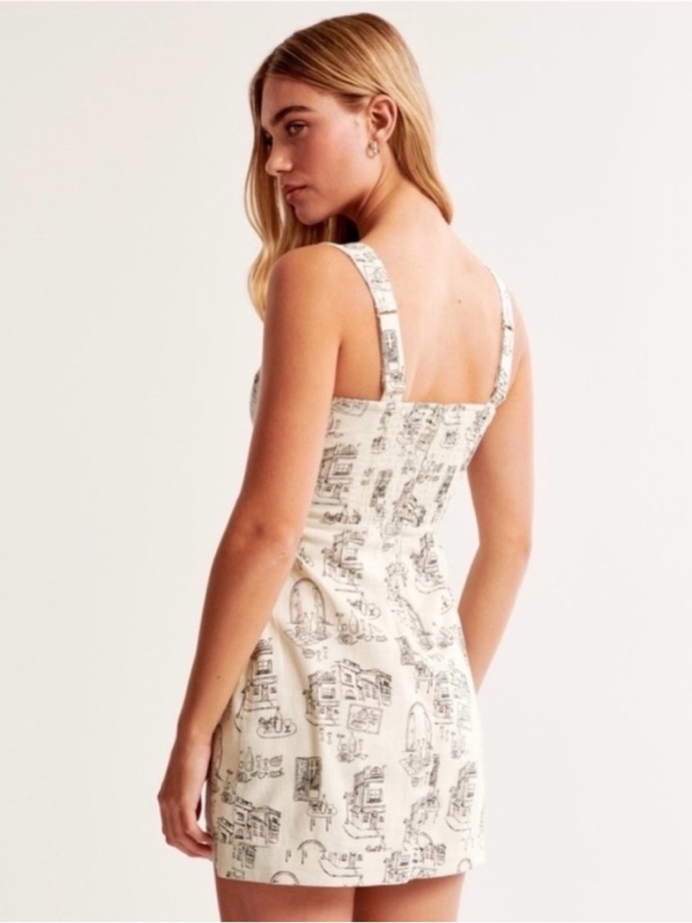 Abercrombie Linen Blend Mini Dress NWT Toile Print Coastal Italian Summer MP